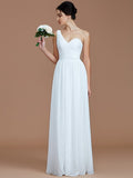 A-Line/Princess One-Shoulder Sleeveless Ruched Floor-Length Chiffon Bridesmaid Dresses TPP0005033