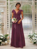 A-Line/Princess Chiffon Ruffles V-neck Sleeveless Sweep/Brush Train Bridesmaid Dresses TPP0004927