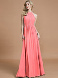 A-Line/Princess Scoop Chiffon Sleeveless Floor-Length Bridesmaid Dresses TPP0005455