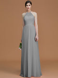 A-Line/Princess Halter Sleeveless Floor-Length Ruched Chiffon Bridesmaid Dresses TPP0005663