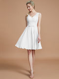 A-Line/Princess V-neck Sleeveless Lace Short/Mini Chiffon Bridesmaid Dresses TPP0005355