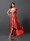 Sheath/Column Sleeveless High Low Silk like Satin Bridesmaid Dresses TPP0005141