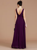 A-Line/Princess V-neck Sleeveless Ruched Floor-Length Chiffon Bridesmaid Dresses TPP0005504