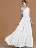 A-Line/Princess One-Shoulder Sleeveless Floor-Length Beading Chiffon Bridesmaid Dresses TPP0005259