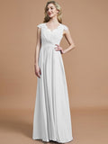 A-Line/Princess V-neck Sleeveless Ruched Floor-Length Chiffon Bridesmaid Dresses TPP0005567