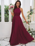 A-Line/Princess Chiffon Ruffles Halter Sleeveless Floor-Length Bridesmaid Dresses TPP0004922