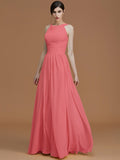 A-Line/Princess Halter Sleeveless Floor-Length Ruched Chiffon Bridesmaid Dresses TPP0005325