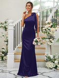 Sheath/Column Silk like Satin Bowknot One-Shoulder Sleeveless Floor-Length Bridesmaid Dresses TPP0004917