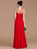 A-Line/Princess Halter Sleeveless Ruched Floor-Length Chiffon Bridesmaid Dresses TPP0005272