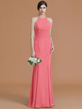 Trumpet/Mermaid Halter Sleeveless Floor-Length Ruched Chiffon Bridesmaid Dresses TPP0005544