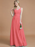 A-Line/Princess V-neck Chiffon Floor-Length Sleeveless Bridesmaid Dresses TPP0005020