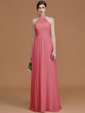 A-Line/Princess Halter Sleeveless Floor-Length Ruched Chiffon Bridesmaid Dresses TPP0005663