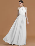 A-Line/Princess Halter Sleeveless Floor-Length Lace Chiffon Bridesmaid Dresses TPP0005137