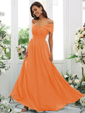 A-Line/Princess Chiffon Ruched Off-the-Shoulder Sleeveless Floor-Length Bridesmaid Dresses TPP0004920