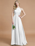 A-Line/Princess Halter Sleeveless Ruched Floor-Length Chiffon Bridesmaid Dresses TPP0005208