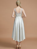 A-Line/Princess Bateau Sleeveless Ruffles Asymmetrical Silk like Satin Bridesmaid Dresses TPP0005019