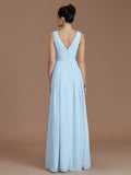 A-Line/Princess V-neck Sleeveless Ruched Floor-Length Chiffon Bridesmaid Dresses TPP0005037