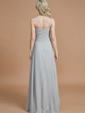 A-Line/Princess V-neck Chiffon Floor-Length Sleeveless Bridesmaid Dresses TPP0005466