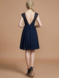 A-Line/Princess V-neck Chiffon Knee-Length Bridesmaid Dresses TPP0005411