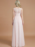 A-Line/Princess Bateau Sleeveless Ruched Floor-Length Chiffon Bridesmaid Dresses TPP0005673