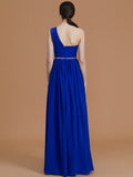 A-Line/Princess One-Shoulder Sleeveless Floor-Length Beading Chiffon Bridesmaid Dresses TPP0005259