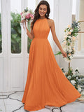 A-Line/Princess Chiffon Ruffles Halter Sleeveless Floor-Length Bridesmaid Dresses TPP0004922