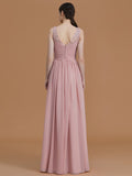 A-Line/Princess V-neck Sleeveless Floor-Length Beading Chiffon Bridesmaid Dresses TPP0005456