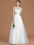 A-Line/Princess Bateau Sleeveless Floor-Length Applique Tulle Bridesmaid Dresses TPP0005365