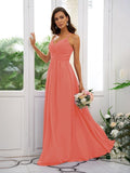 A-Line/Princess Chiffon Ruched V-neck Sleeveless Floor-Length Bridesmaid Dresses TPP0004928