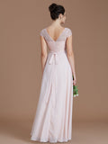 A-Line/Princess Bateau Sleeveless Lace Floor-Length Chiffon Bridesmaid Dresses TPP0005198