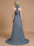 A-Line/Princess Halter Sleeveless Chiffon Sweep/Brush Train Bridesmaid Dresses TPP0005446