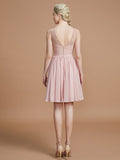 A-Line/Princess V-neck Sleeveless Lace Short/Mini Chiffon Bridesmaid Dresses TPP0005355