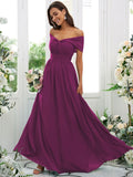 A-Line/Princess Chiffon Ruched Off-the-Shoulder Sleeveless Floor-Length Bridesmaid Dresses TPP0004920