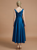 A-Line/Princess V-neck Satin Asymmetrical Sleeveless Bridesmaid Dresses TPP0005395