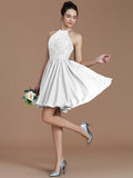 A-Line/Princess Halter Sleeveless Lace Short/Mini Chiffon Bridesmaid Dresses TPP0005132