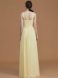 A-Line/Princess Halter Sleeveless Floor-Length Ruched Chiffon Bridesmaid Dresses TPP0005325