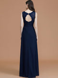 A-Line/Princess V-neck Sleeveless Floor-Length Lace Chiffon Bridesmaid Dresses TPP0005542