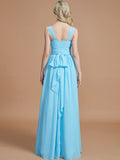 A-Line/Princess V-neck Chiffon Floor-Length Sleeveless Bridesmaid Dresses TPP0005020