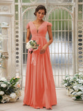 A-Line/Princess Chiffon Ruffles V-neck Sleeveless Sweep/Brush Train Bridesmaid Dresses TPP0004927