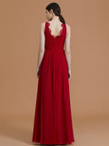 A-Line/Princess V-neck Sleeveless Floor-Length Ruffles Chiffon Bridesmaid Dresses TPP0005697