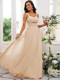 A-Line/Princess Chiffon Ruched Straps Sleeveless Floor-Length Bridesmaid Dresses TPP0004915