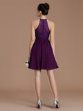 A-Line/Princess Halter Sleeveless Lace Short/Mini Chiffon Bridesmaid Dresses TPP0005132