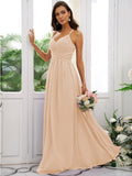 A-Line/Princess Chiffon Ruched V-neck Sleeveless Floor-Length Bridesmaid Dresses TPP0004928