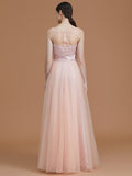 A-Line/Princess Bateau Sleeveless Floor-Length Applique Tulle Bridesmaid Dresses TPP0005365