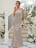 Sheath/Column Silk like Satin Bowknot One-Shoulder Sleeveless Floor-Length Bridesmaid Dresses TPP0004917