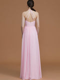 A-Line/Princess Halter Sleeveless Floor-Length Ruched Chiffon Bridesmaid Dresses TPP0005663