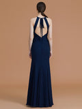 Trumpet/Mermaid Halter Sleeveless Floor-Length Ruched Chiffon Bridesmaid Dresses TPP0005544