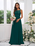 A-Line/Princess Chiffon Applique Square Sleeveless Floor-Length Bridesmaid Dresses TPP0004921