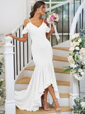 Trumpet/Mermaid Jersey Ruffles V-neck Sleeveless Asymmetrical Bridesmaid Dresses TPP0004937