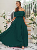 A-Line/Princess Chiffon Ruffles Off-the-Shoulder Sleeveless Floor-Length Bridesmaid Dresses TPP0004914